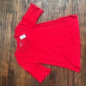 Loft red t-shirt with pleated sleeves. Brand new!